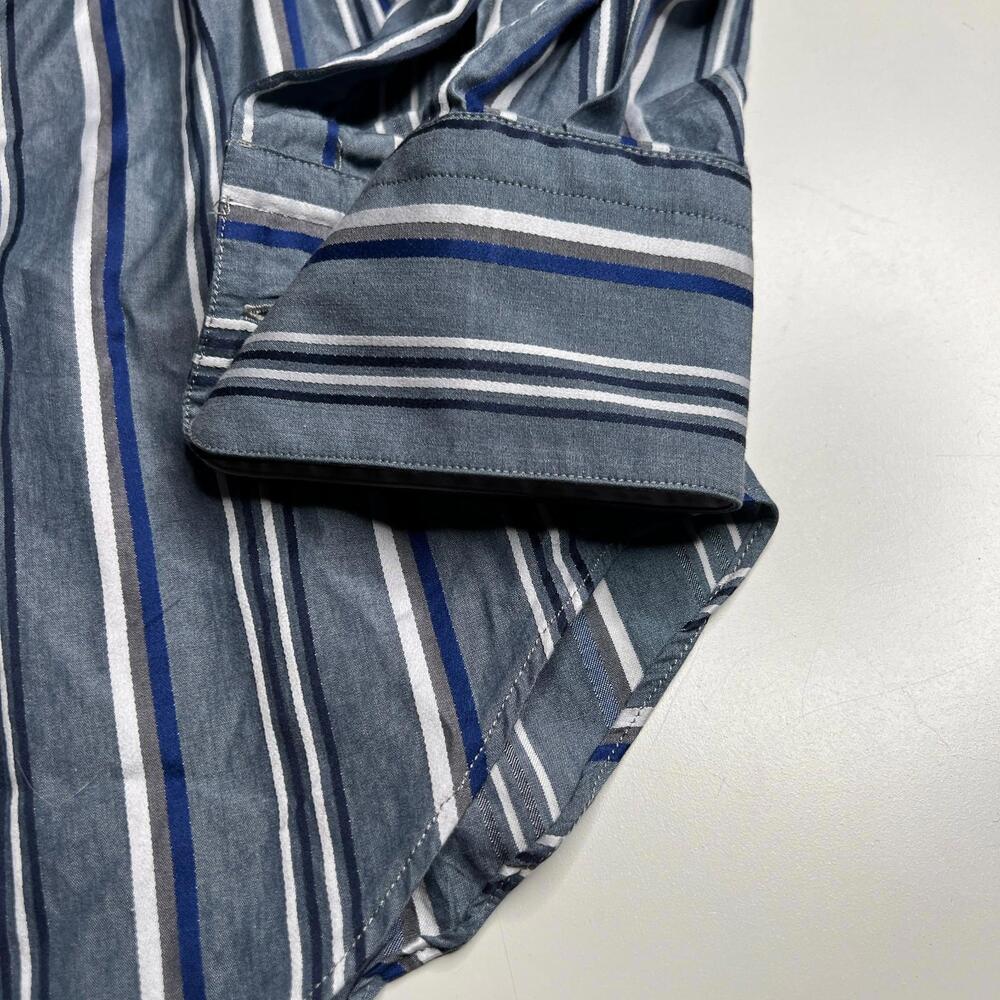 Salvatore Ferragamo Striped Button Up Shirt Blue White Cotton Made in Italy L - Picture 2 of 8